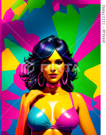 Gifts on painted background papercut and neon. 111174992
