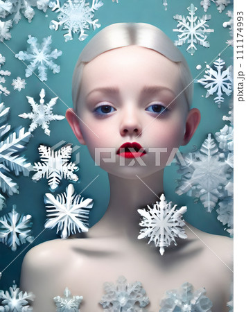 Snowflakes 3D shadows Kodachrome color palette. 111174993
