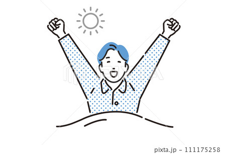 人物 目覚めに伸びをする男性 111175258