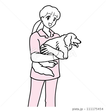 犬を抱っこする動物病院のスタッフ 111175454