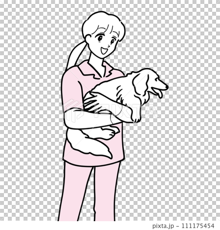 犬を抱っこする動物病院のスタッフ 111175454