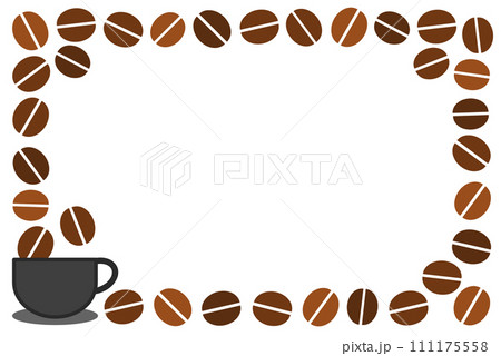 色々な焙煎の珈琲豆を並べたフレーム枠のイラスト 色々な焙煎の珈琲豆を並べたフレーム枠のイラスト 111175558