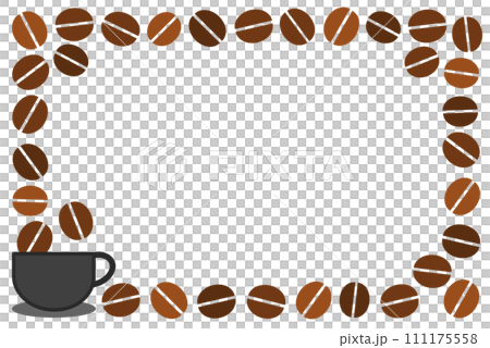 色々な焙煎の珈琲豆を並べたフレーム枠のイラスト 色々な焙煎の珈琲豆を並べたフレーム枠のイラスト 111175558