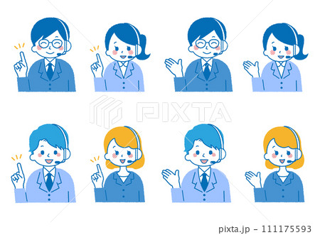 オペレーターをしている人物イラスト。コールセンターで電話対応している女性と男性。 オペレーターをしている人物イラスト。コールセンターで電話対応している女性と男性。 111175593