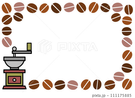 色々な焙煎の珈琲豆を並べたフレーム枠のイラスト 111175885