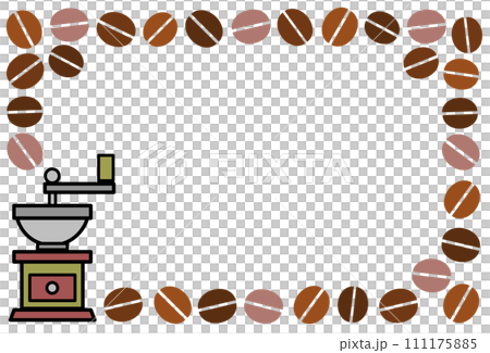 色々な焙煎の珈琲豆を並べたフレーム枠のイラスト 111175885