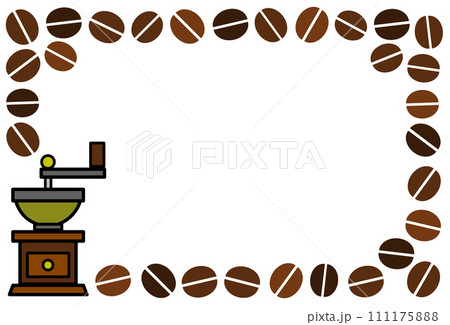 色々な焙煎の珈琲豆を並べたフレーム枠のイラスト 111175888