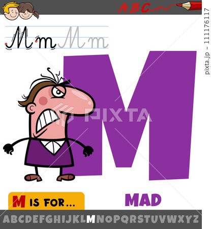 letter M from alphabet with cartoon mad expression 111176117