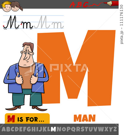 letter M from alphabet with cartoon man character letter M from alphabet with cartoon man character 111176130