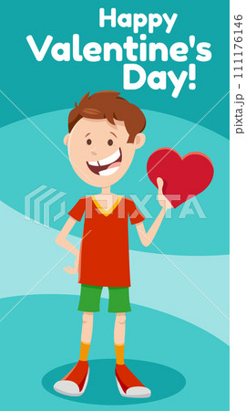 cartoon boy with heart Valentines Day card design 111176146