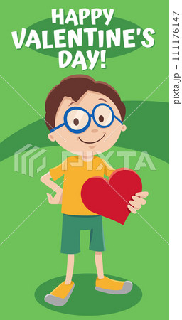 funny cartoon boy with heart Valentines Day card design funny cartoon boy with heart Valentines Day card design 111176147