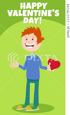 funny cartoon boy with heart Valentines Day card 111176148