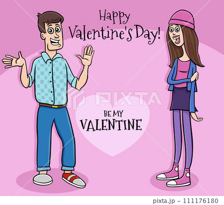 Valentines Day design with cartoon young couple Valentines Day design with cartoon young couple 111176180
