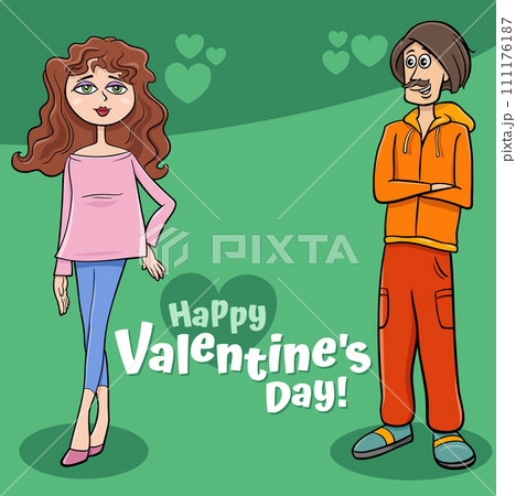 Valentines Day design with comic young couple 111176187