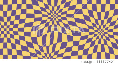 70s Vibes Groovy Checkerboard Patterns. Abstract Grid Backgrounds in a Psychedelic Retro Style in Yellow and Violet Colors. 70s Vibes Groovy Checkerboard Patterns. Abstract Grid Backgrounds in a Psychedelic Retro Style in Yellow and Violet Colors. 111177421