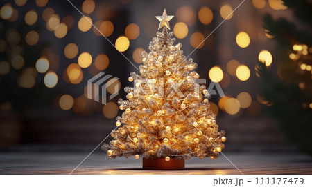 Shiny decorated christmas tree with christmas baubles. 111177479