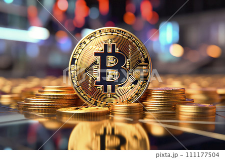 Bitcoins and Virtual money concept.Gold bitcoins with graph chart and digital background.Mining or blockchain technology. 111177504