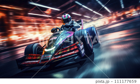 Karting racer in action, go kart competition 111177659