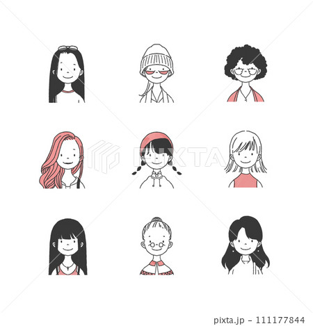 年幅広い女性のアイコンセット 111177844