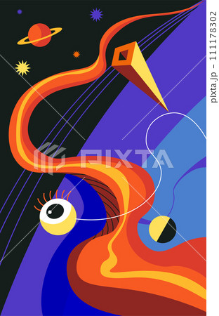 Dreamscape with planets, all seeing eye and stars 111178302