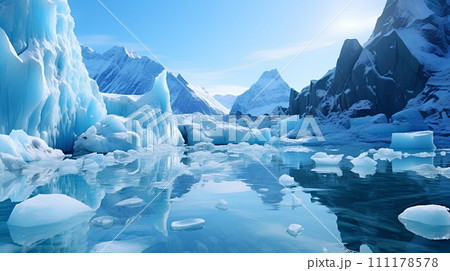 Iceberg reflected in the water. It represents the power of nature. Watching makes one feel impressed, calm, curious. Ideal for using pictures as teaching materials about nature, science or philosophy. Iceberg reflected in the water. It represents the power of nature. Watching makes one feel impressed, calm, curious. Ideal for using pictures as teaching materials about nature, science or philosophy. 111178578