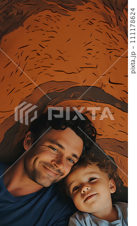 Heart-warm picture of father and son smiling happily. There is a copy space for entering text suitable for presenting warm family topics. The love between father and son is the strongest relationship. Heart-warm picture of father and son smiling happily. There is a copy space for entering text suitable for presenting warm family topics. The love between father and son is the strongest relationship. 111178624