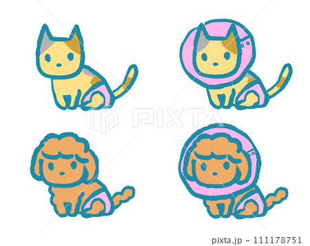 座っているネコとイヌのイラスト 111178751