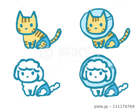 座っているネコとイヌのイラスト 座っているネコとイヌのイラスト 111178769