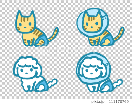 座っているネコとイヌのイラスト 座っているネコとイヌのイラスト 111178769