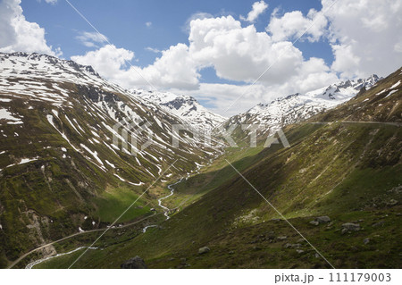 Urseren valley seen from Furka Pass road in Switzerland 111179003