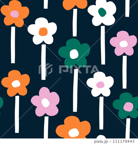 Seamless pattern with retro style bold flowers. Seamless pattern with retro style bold flowers. 111179443