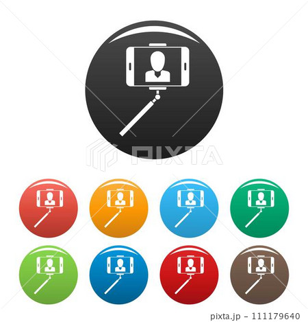 Man take selfie monopod icons set 9 color vector isolated on white for any design 111179640