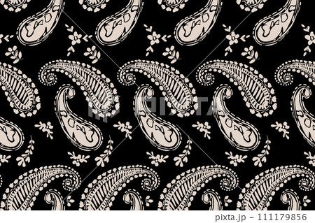 Seamless pattern based on ornament paisley Bandana Print. Vector ornament paisley Bandana Print. Silk neck scarf or kerchief square pattern design style, best motive for print on fabric or paper. 111179856