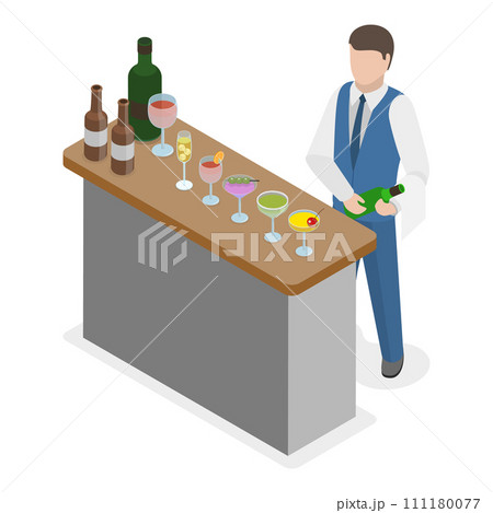 3D Isometric Flat Vector Set of Catering Services. Item 2 111180077