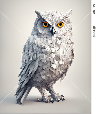 梟ページです！！ Owl made of many small triangles in whiteのイラスト素材