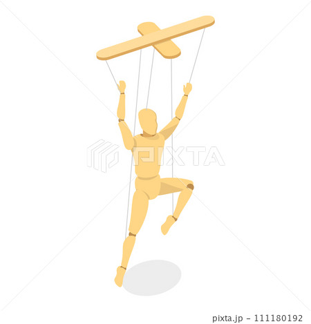 3D Isometric Flat Vector Set of Wooden Marionettes. Item 3 111180192
