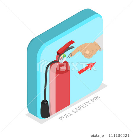 3D Isometric Flat Vector Illustration of How To Use A Fire Extinguisher. Item 4 3D Isometric Flat Vector Illustration of How To Use A Fire Extinguisher. Item 4 111180321