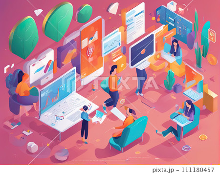 Digital marketing strategy team,Content manager, Flat cartoon character graphic design with Generative AI. 111180457