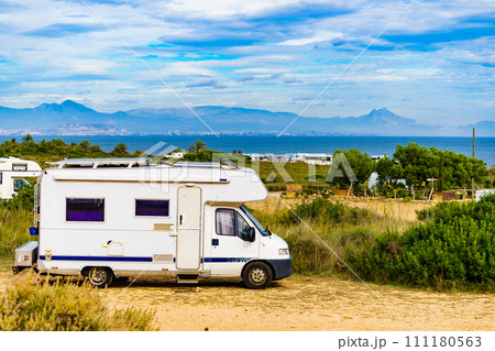 Caravans on sea coast, Spain Caravans on sea coast, Spain 111180563