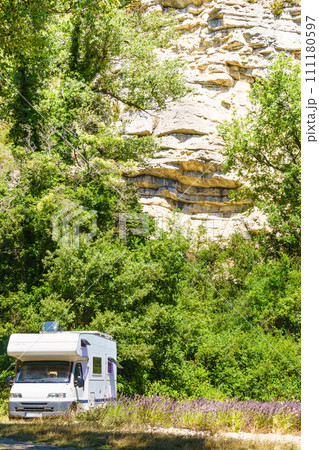 Caravan camping in mountains, France 111180597