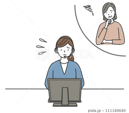 シニア女性のクレームを受けるコールセンターの女性 シニア女性のクレームを受けるコールセンターの女性 111180680