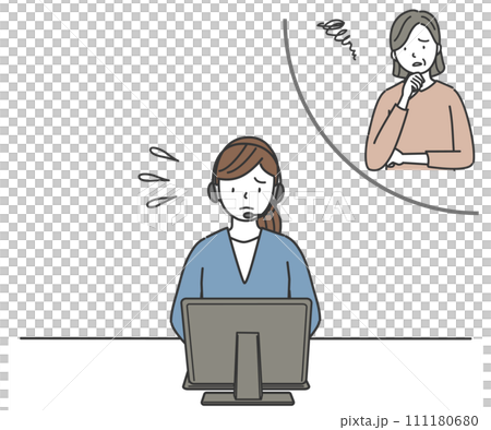 シニア女性のクレームを受けるコールセンターの女性 シニア女性のクレームを受けるコールセンターの女性 111180680