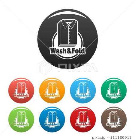 Laundry shirt wash and fold icons set 9 color vector isolated on white for any design 111180913