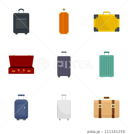 Travel luggage icon set. Flat set of 9 travel luggage vector icons for web design 111181259