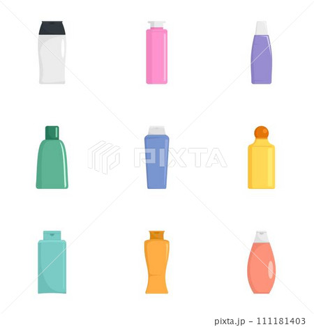Cream bottle icon set. Flat set of 9 cream bottle vector icons for web design 111181403