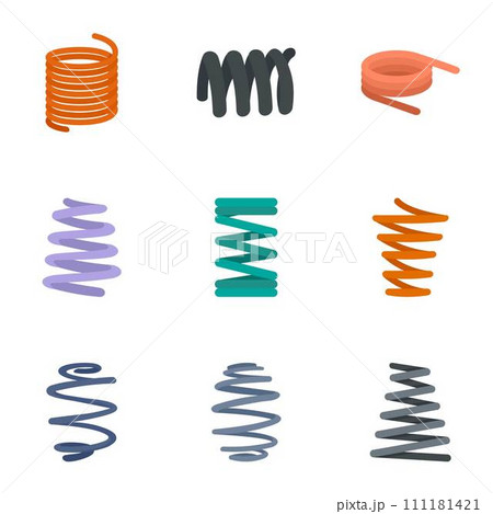 Coil cable icon set. Flat set of 9 coil cable vector icons for web design 111181421