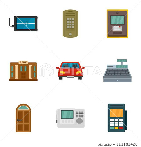 Secured finance icon set. Flat set of 9 secured finance vector icons for web design 111181428