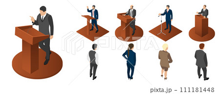 Political meeting icon set. Isometric set of political meeting vector icons for web design isolated on white background Political meeting icon set. Isometric set of political meeting vector icons for web design isolated on white background 111181448