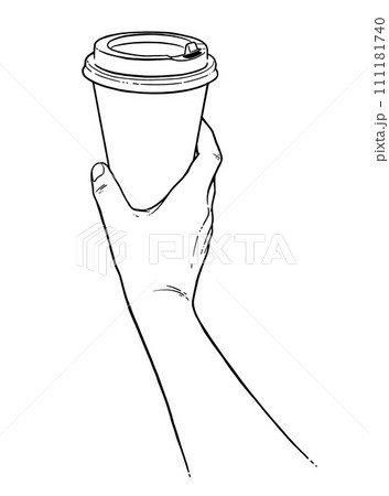 Hand holding paper coffee takeaway cup Hand holding paper coffee takeaway cup 111181740