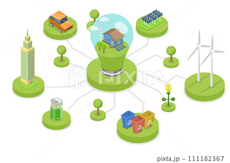 3D Isometric Flat Conceptual Illustration of Eco Technology 3D Isometric Flat Conceptual Illustration of Eco Technology 111182367